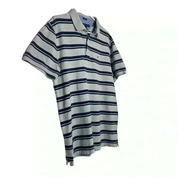 Tommy Hilfiger soft Heather grey w/stripes Short Sleeve polo Shirt-XL SLIM - Picture 2 of 7